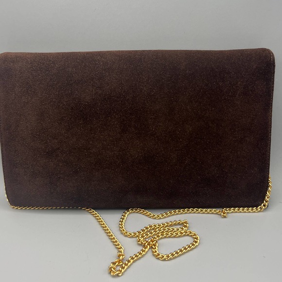 Vintage Susan Gail Brown Suede Leather Convertible Chain Strap Clutch Purse - Picture 3 of 9